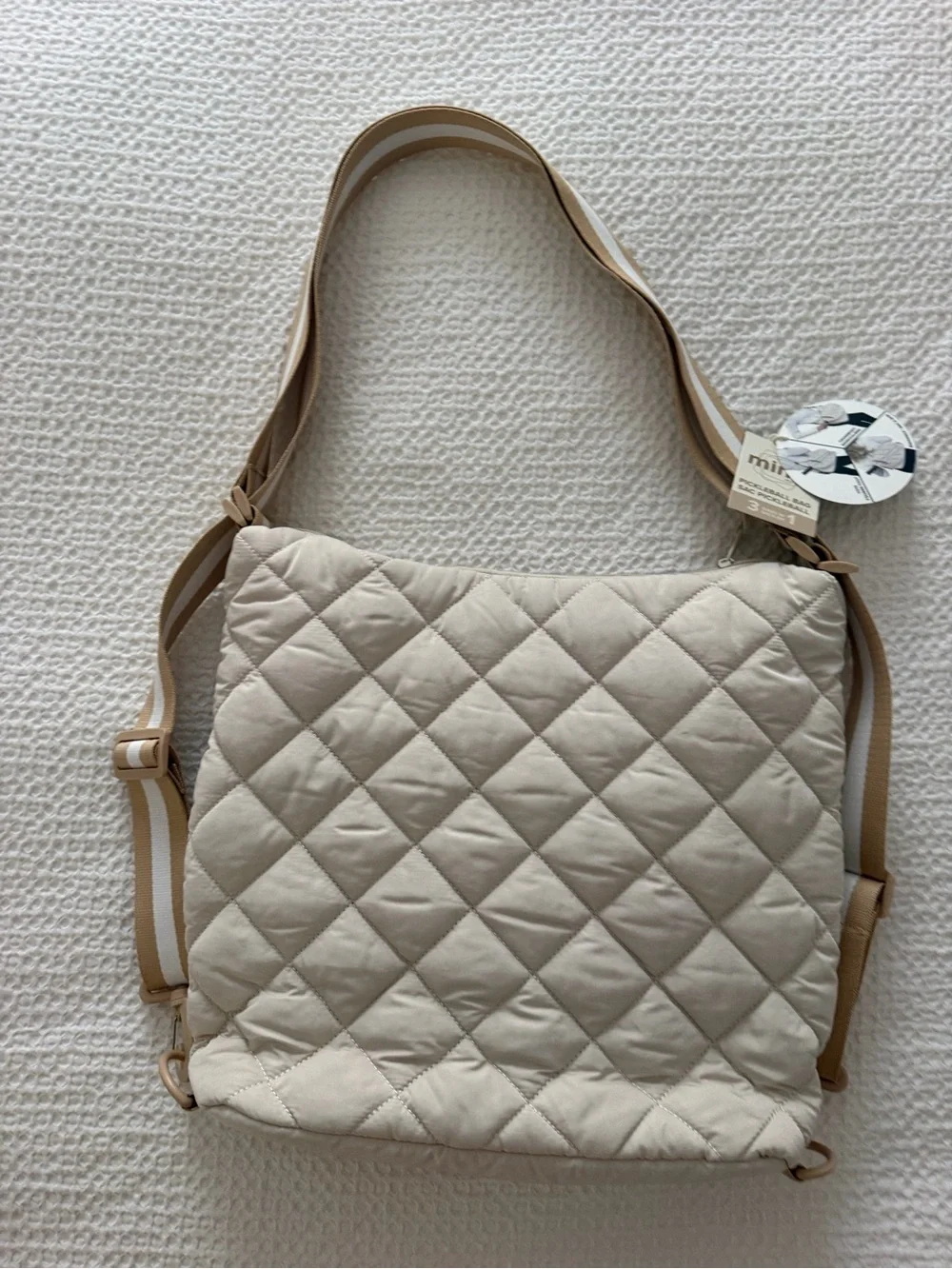 NWT Mine Women’s Quilted Cream Pickleball  Bag with Tan Stripe 3 in 1